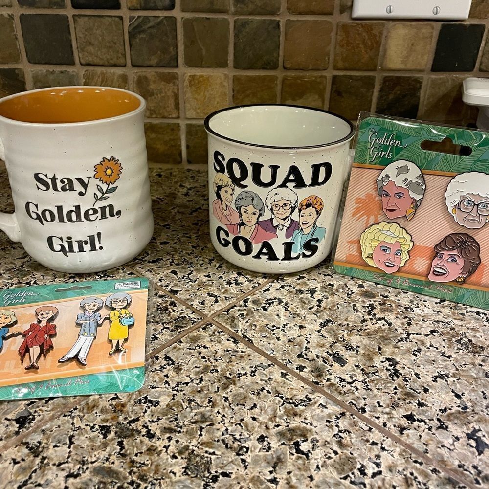 Golden Girls Novelty Enamel Pins and Squad Goals Coffee Cup Stay Golden Lot